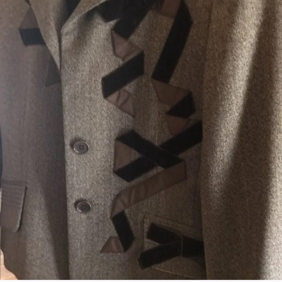 BCBGMAXAZARIA retro designer Women’s Blazer Jacket Brown Tweed & Velvet - Picture 6 of 12